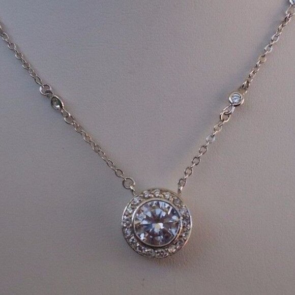 925 STERLING SILVER DESIGNERS PENDANT NECKLACE 4 CT LAB CREATED DIAMONDS - Picture 3 of 4